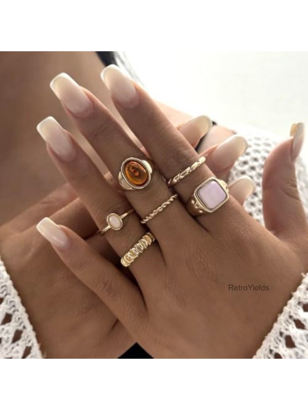 Chunky Stackable Open Band Rings Set Adjustable Statement Jewelry - Picture 2 of 6